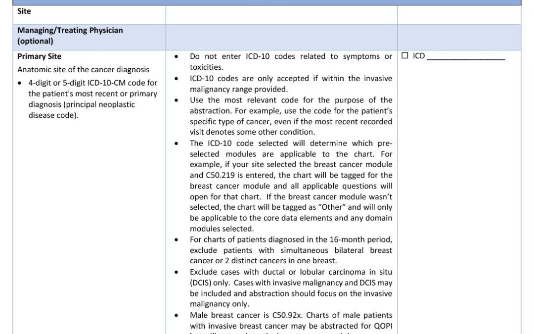 QOPI 2018 Round 2 Chart Abstraction Data Elements for Core Module