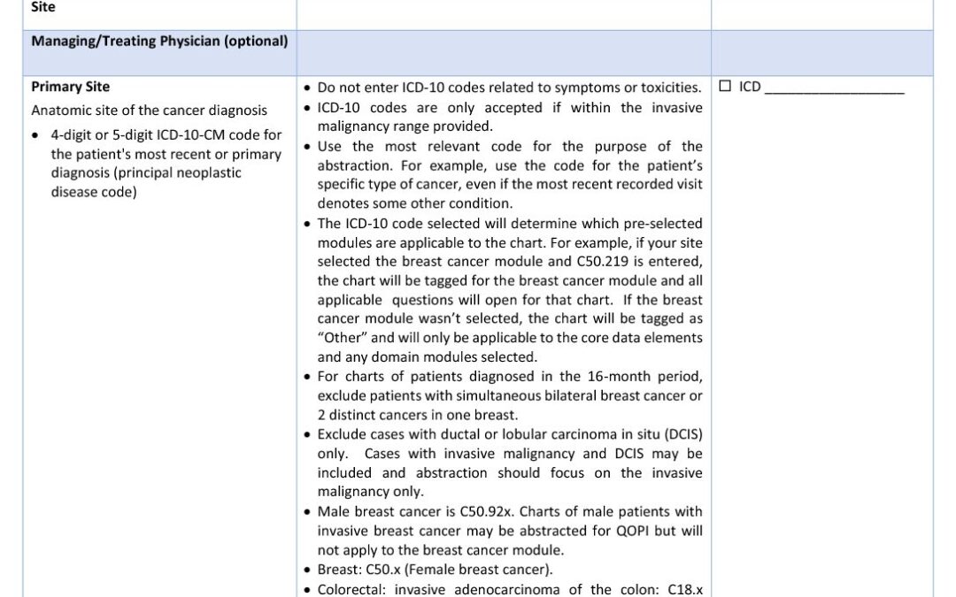 QOPI 2018 Round 2 Chart Abstraction Data Elements for Core and Breast Modules