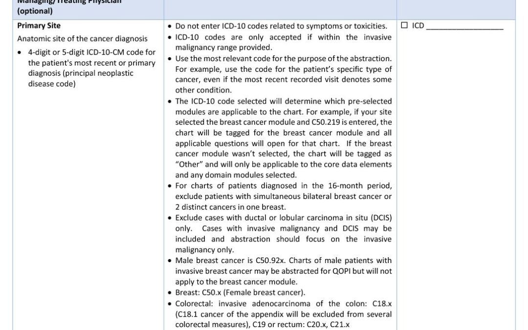 QOPI Round 2 2018 Chart Abstraction Data Elements for Core and GynOnc Modules