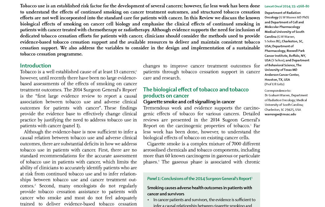 The Biologic and Clinical Effects of Smoking on Cancer patients_Lancet Oncology 2014